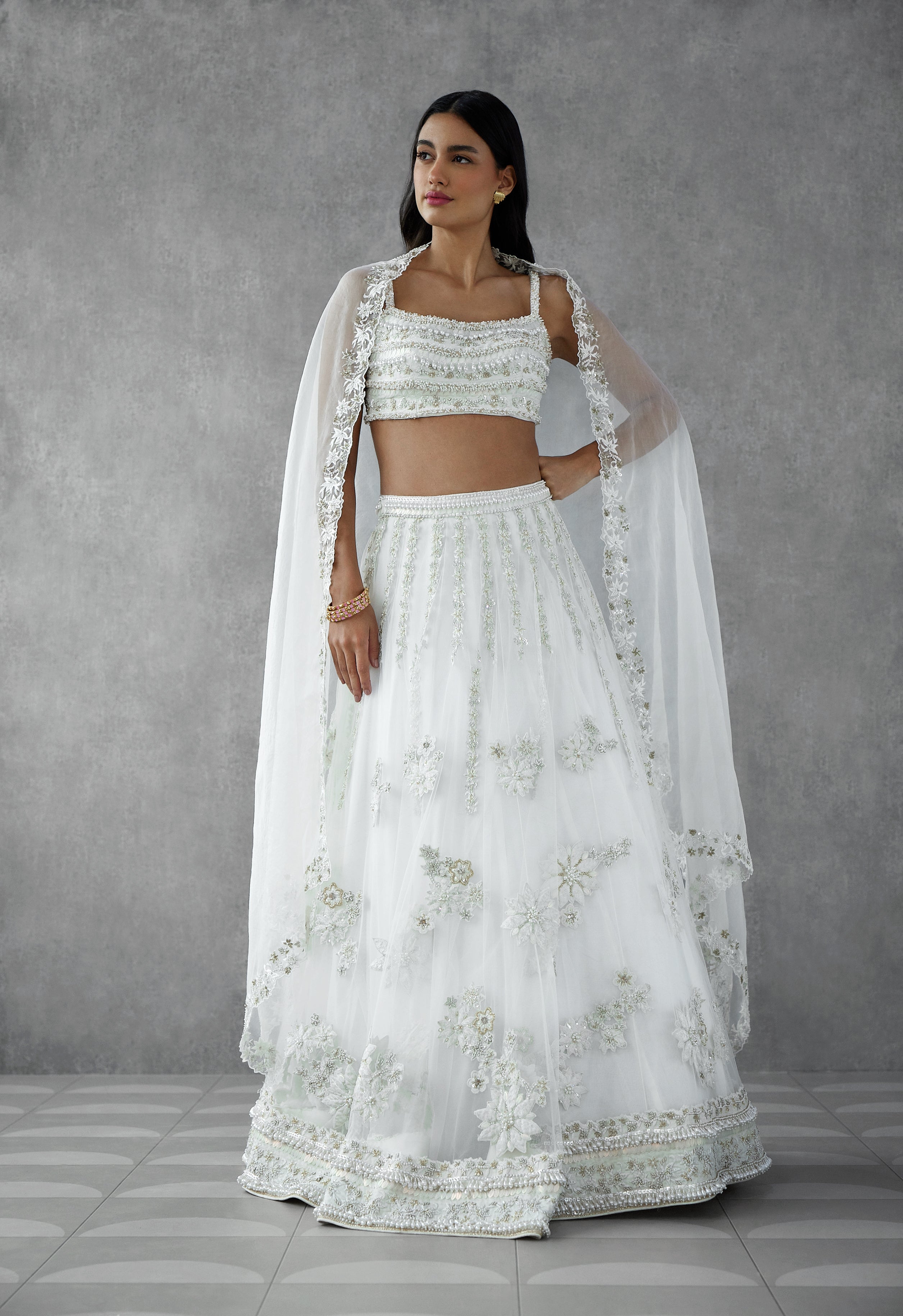 Ivory embellished lehenga set
