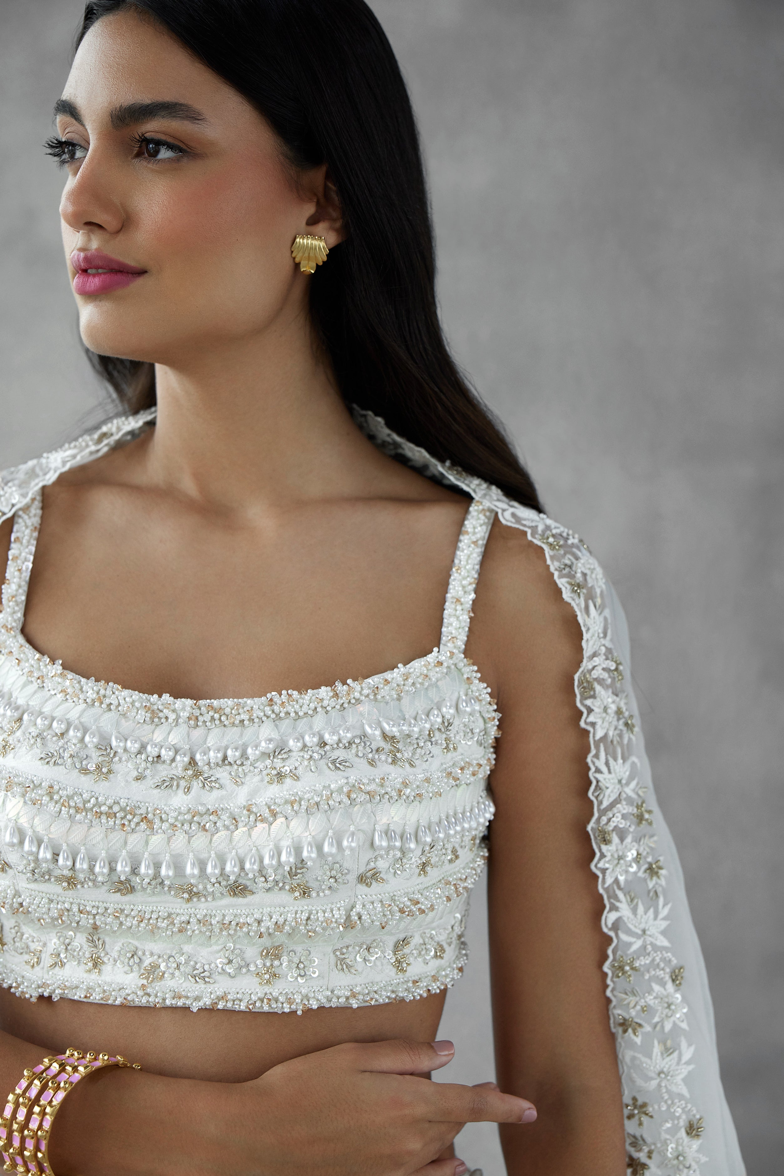 Ivory embellished lehenga set