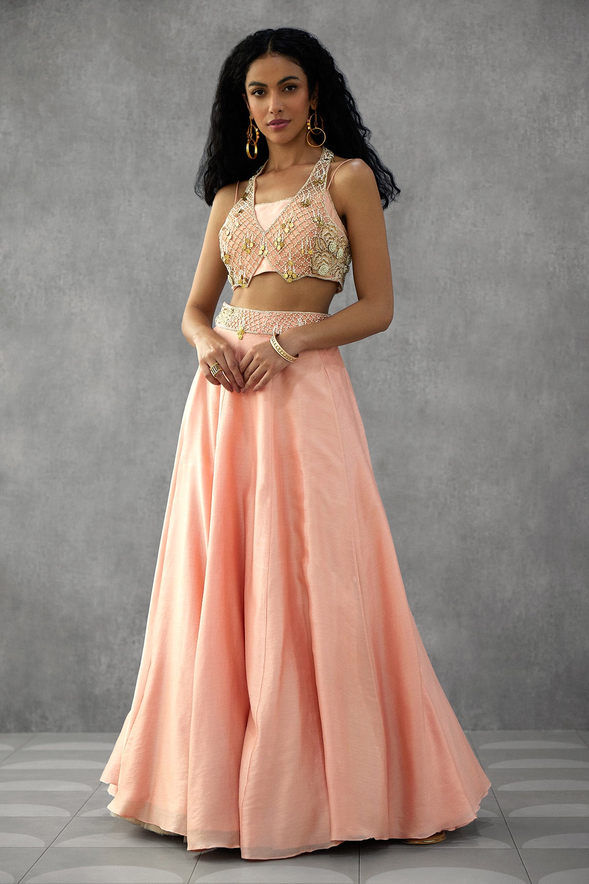 Blush Sharara Set With Embroidered Waistcoat Blouse