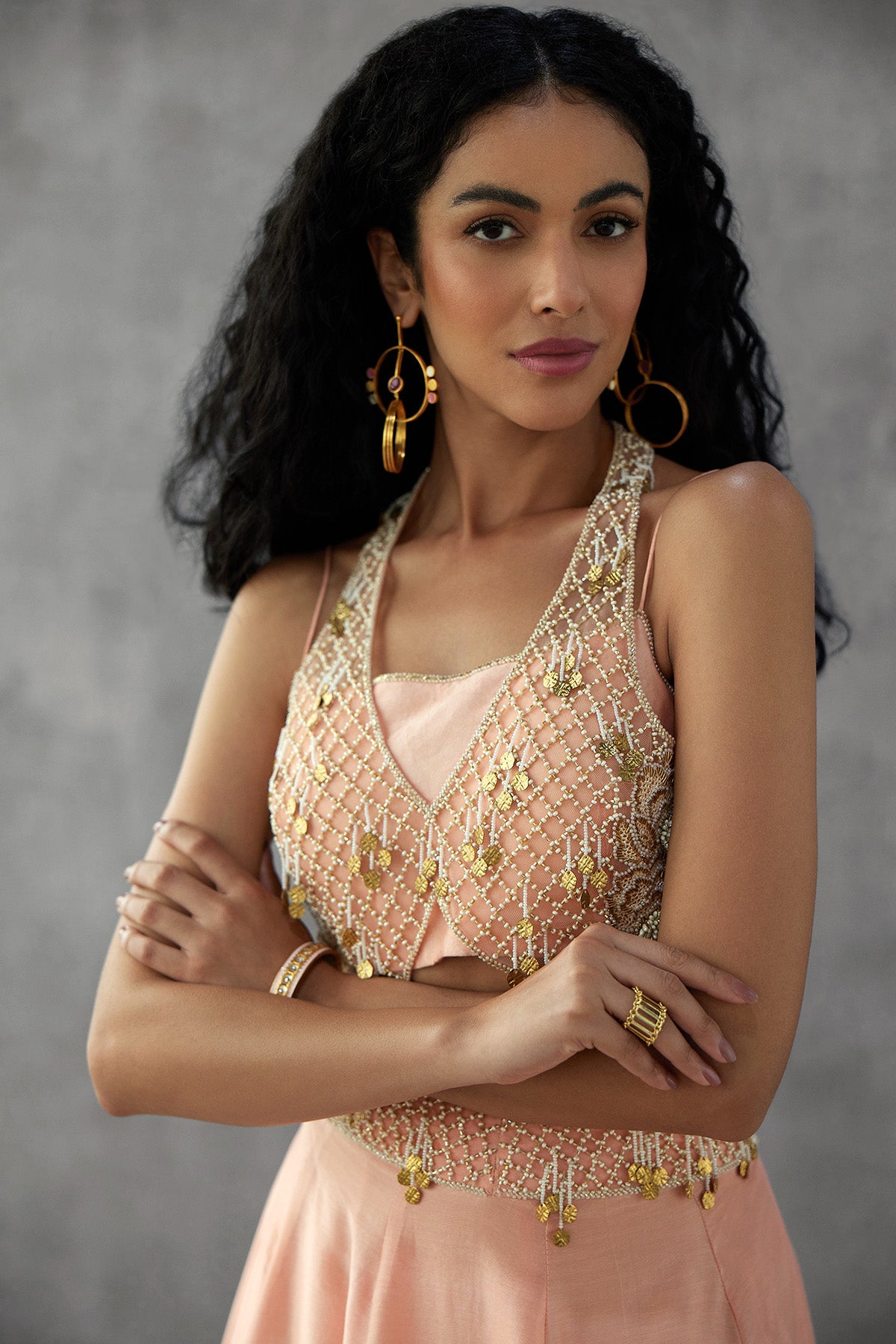 Blush Sharara Set With Embroidered Waistcoat Blouse