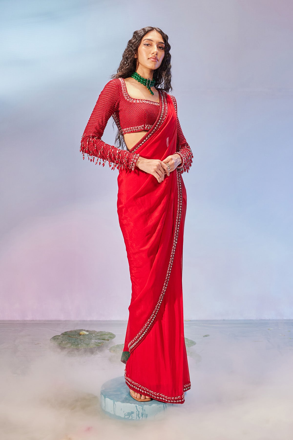 Jaali & beaded blouse with saree