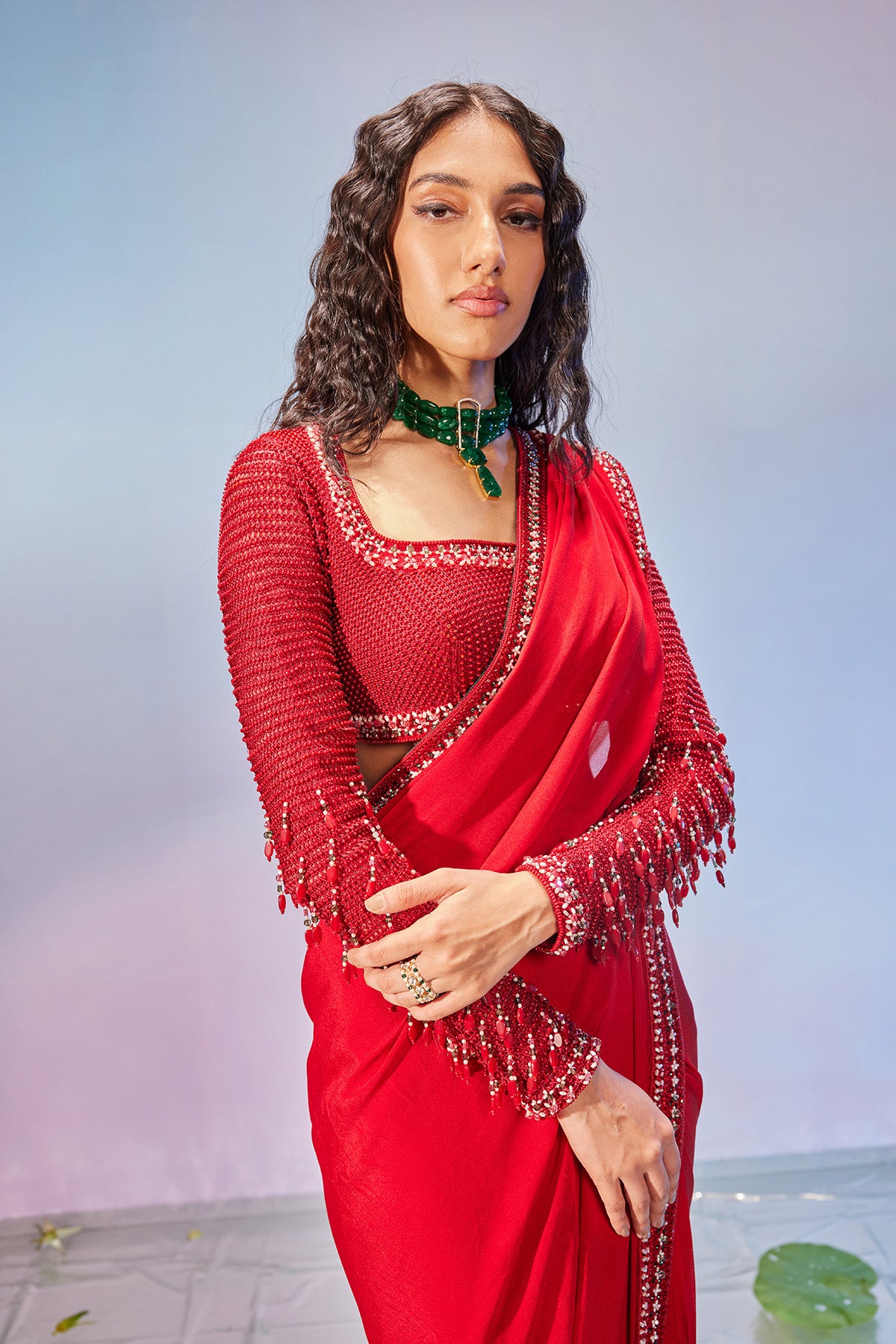 Jaali & beaded blouse with saree