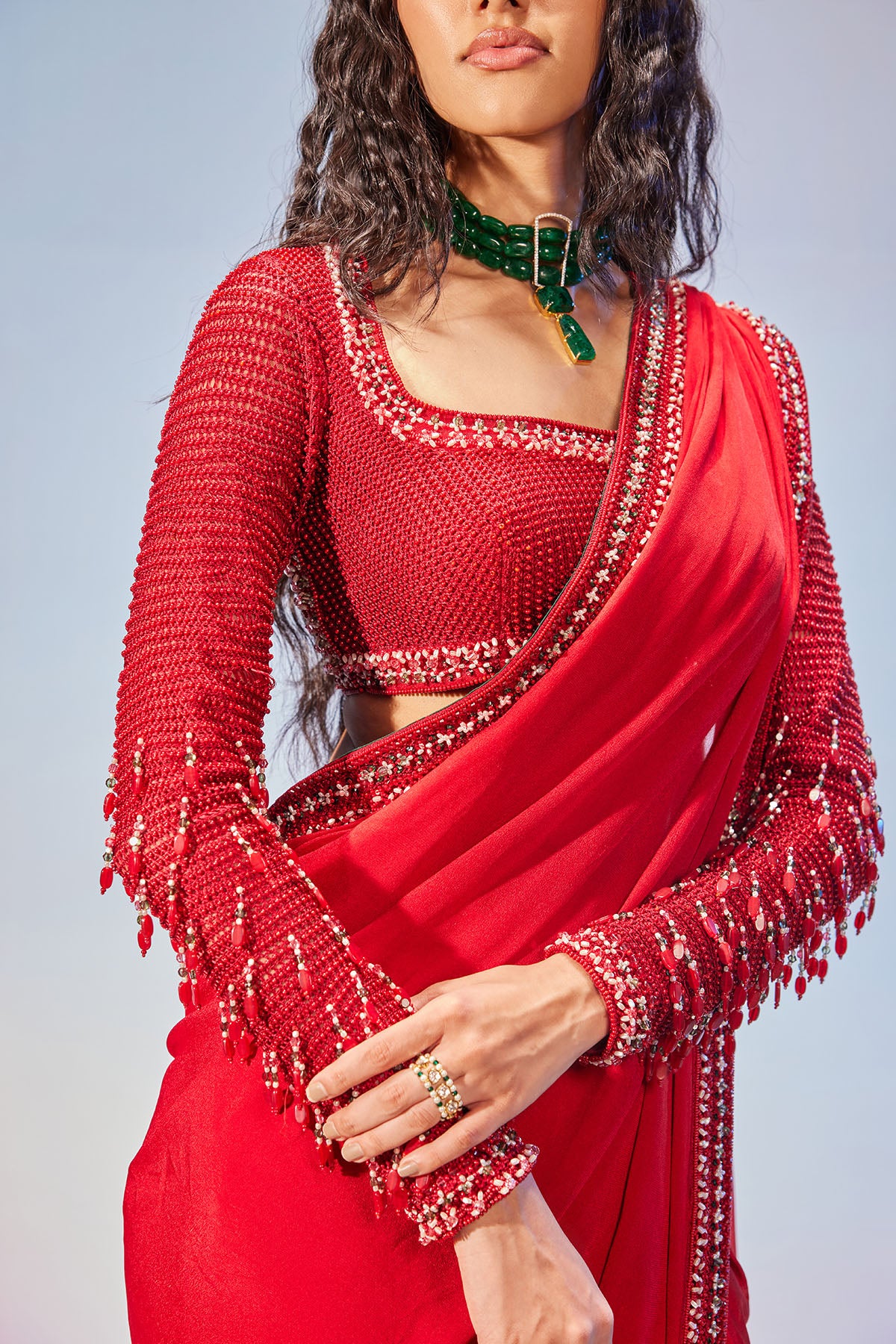 Jaali & beaded blouse with saree