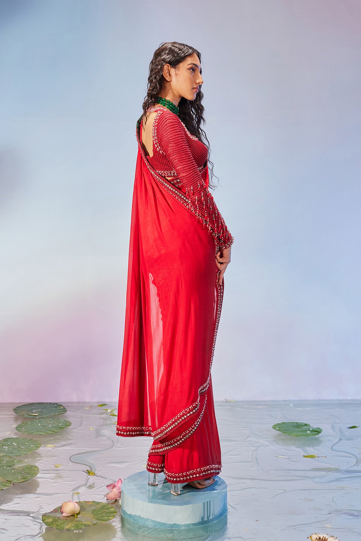 Jaali & beaded blouse with saree