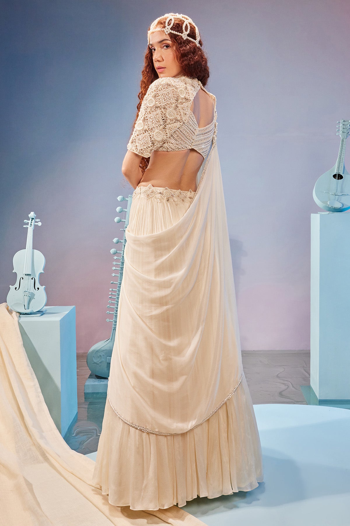 Hand embrodiered cut work lehenga set