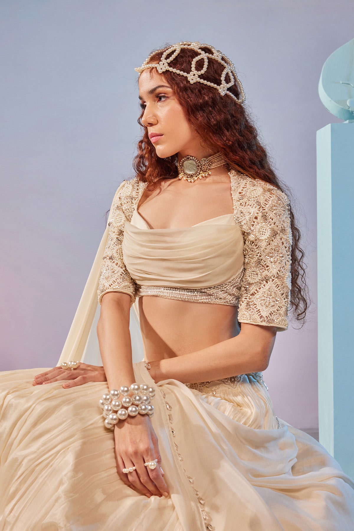 Hand embrodiered cut work lehenga set