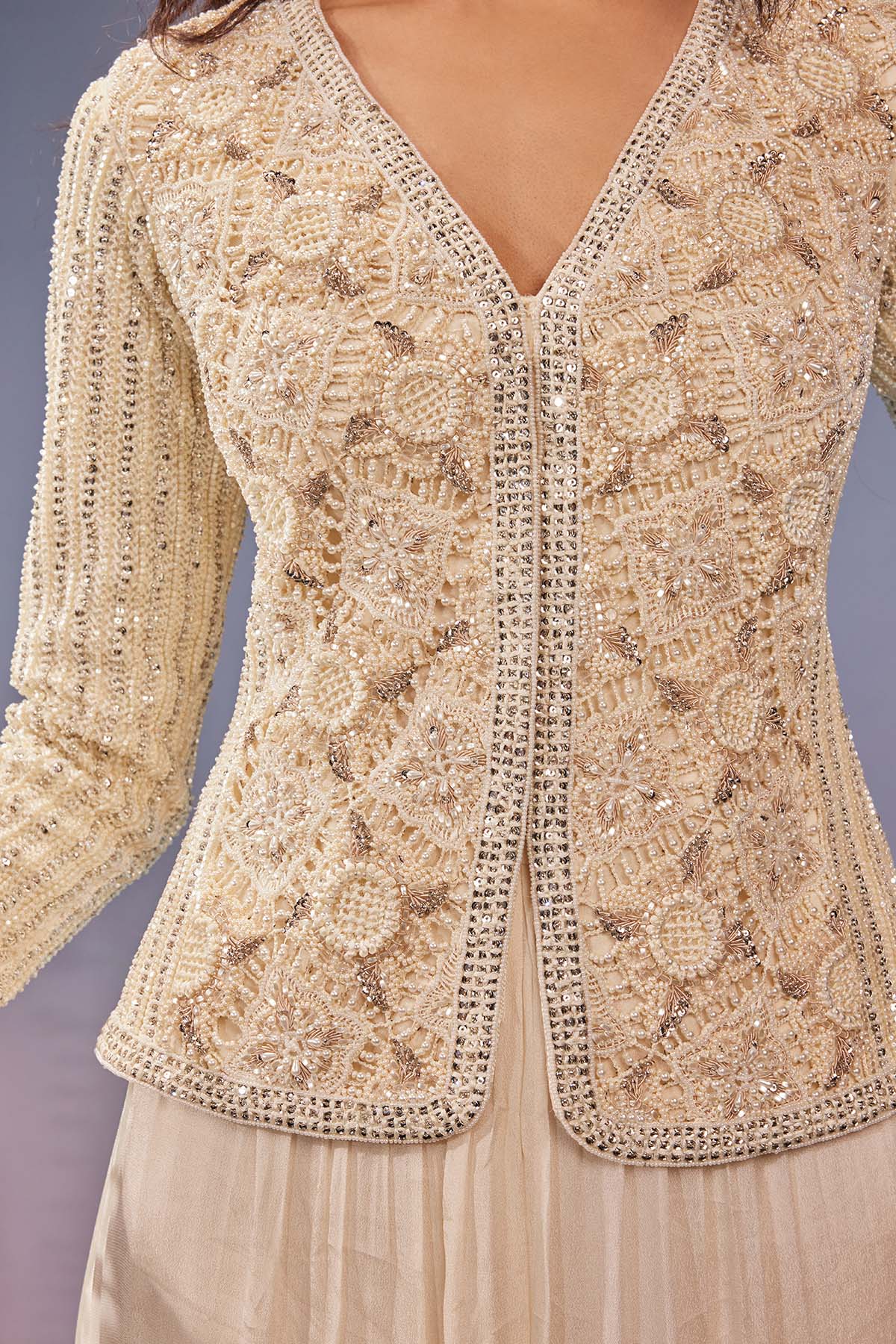 Hand embrodiered cut work jacket teamed with embroidered sharara <b>Pant</b>s