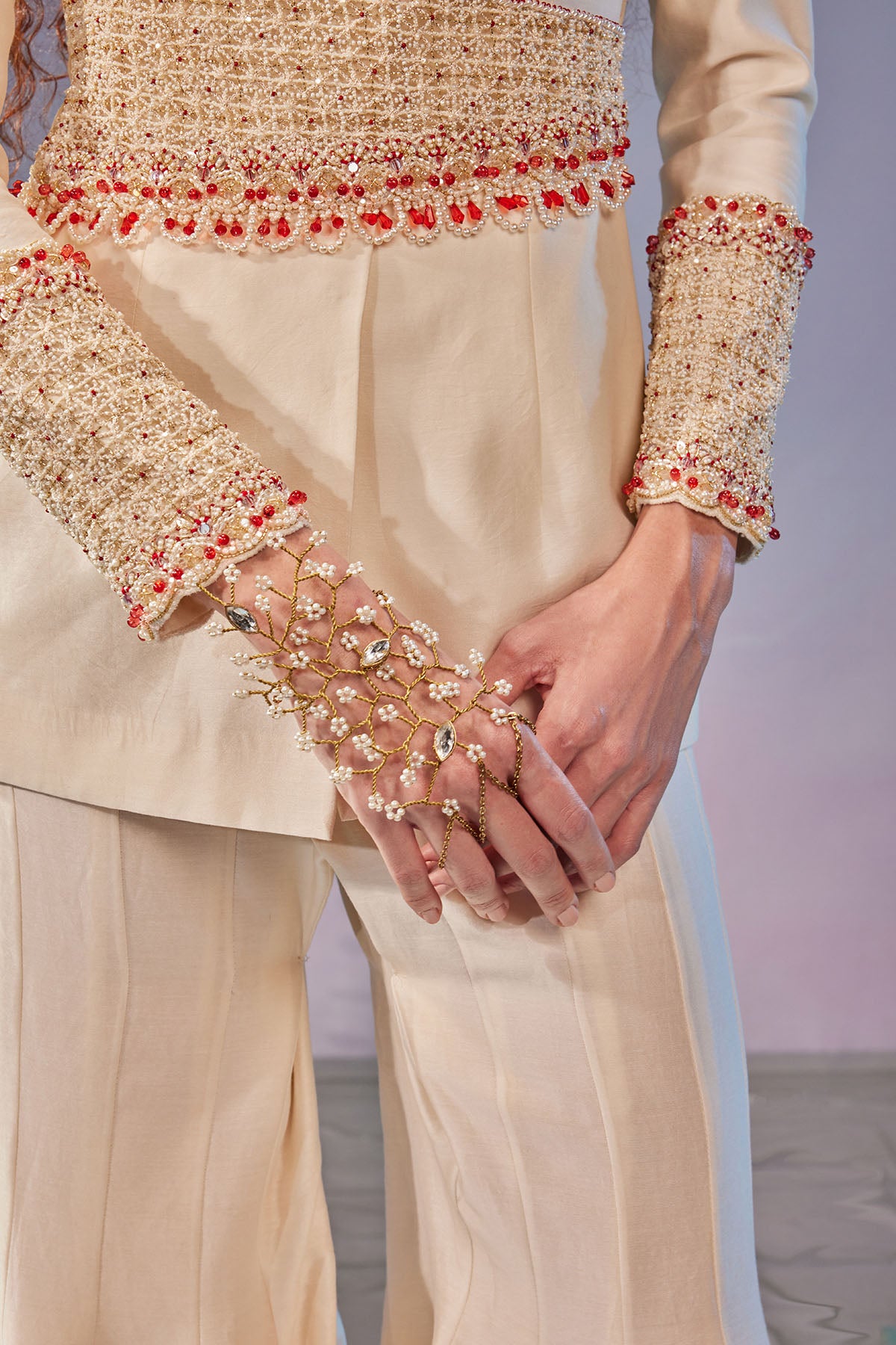 Waist & cuff embellished blazer set