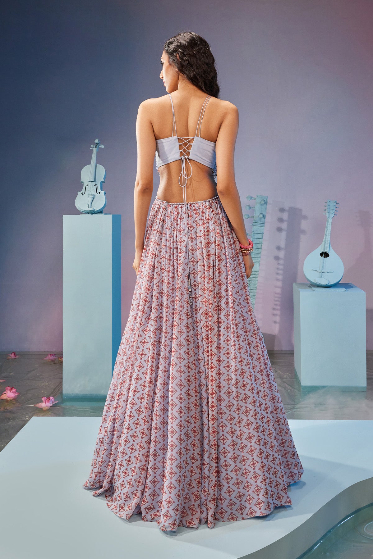 Printed waist cut anarkali gown