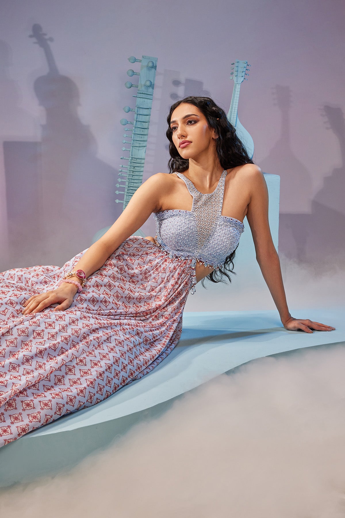 Printed waist cut anarkali gown