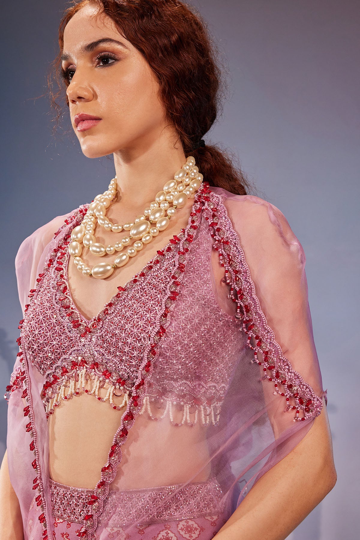 Printed sharara set with cape
