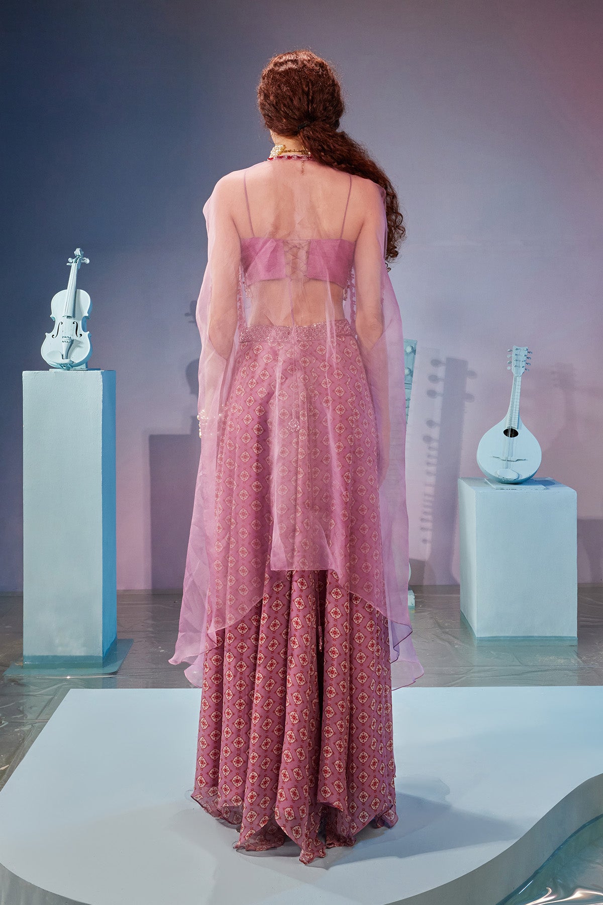 Printed sharara set with cape