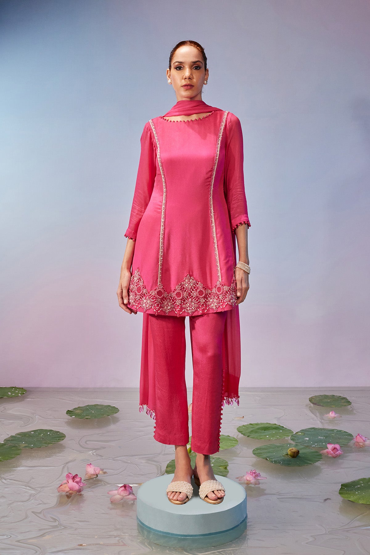 Semi fit kurta with cut work embroidery