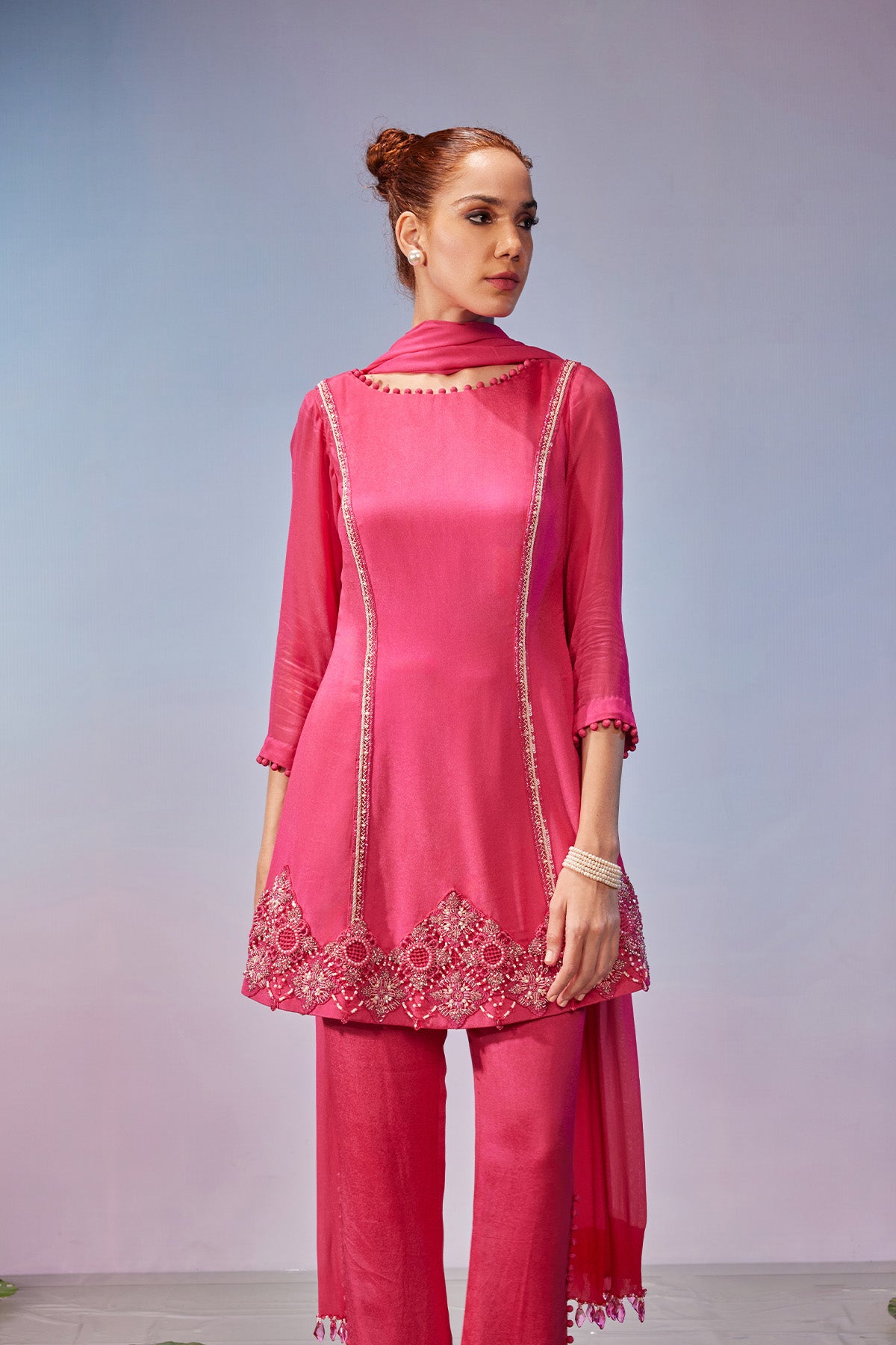 Semi fit kurta with cut work embroidery