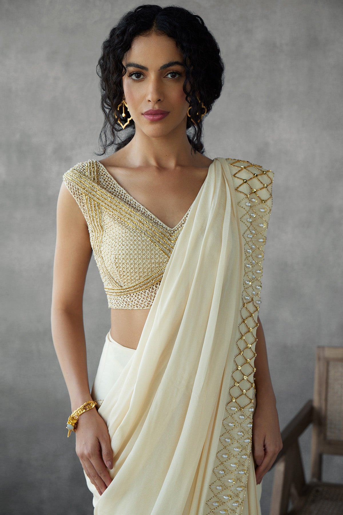 Jaal Work Embroidered Blouse With Saree