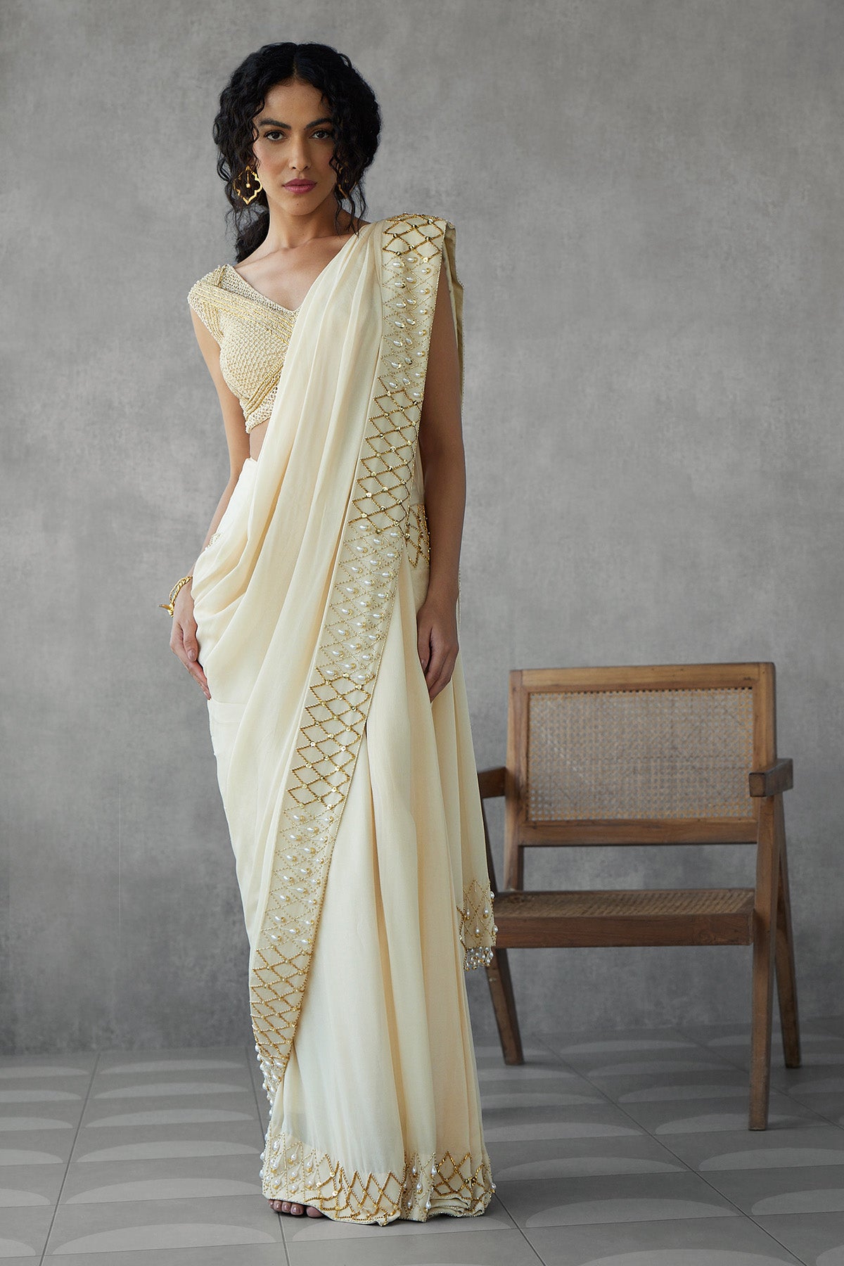 Jaal Work Embroidered Blouse With Saree