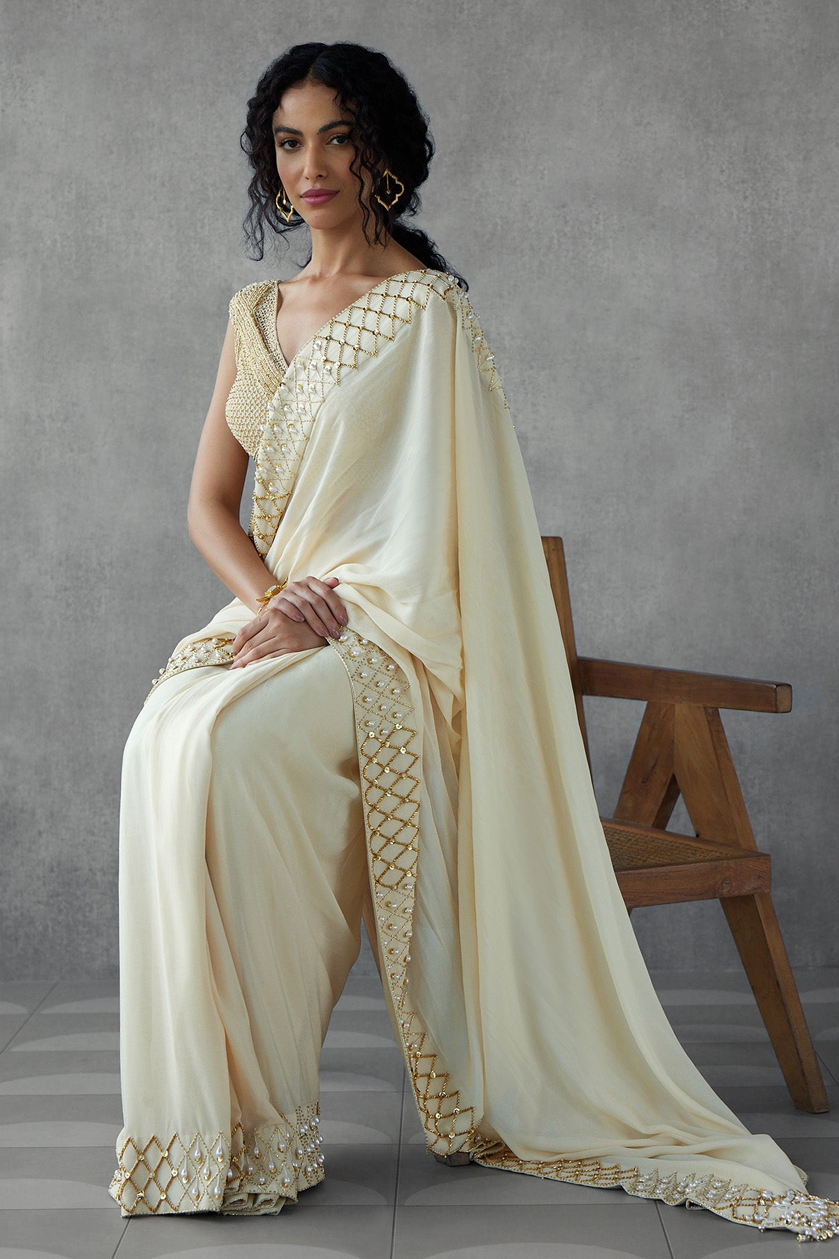 Jaal Work Embroidered Blouse With Saree
