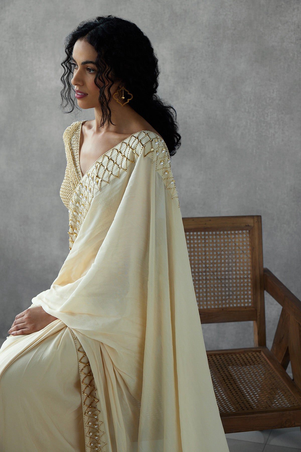 Jaal Work Embroidered Blouse With Saree