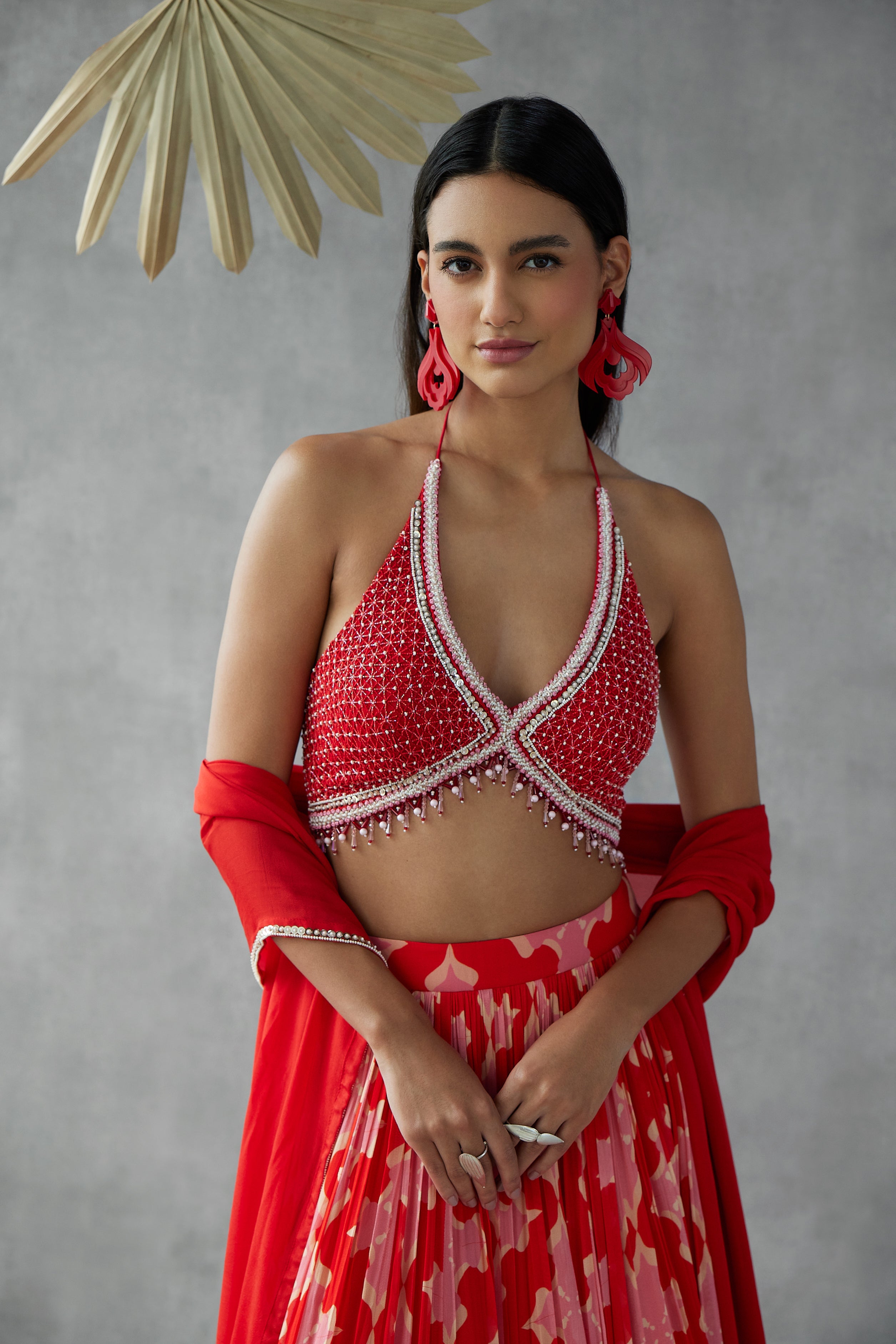 Printed Lehenga set with jaal blouse and dupatta