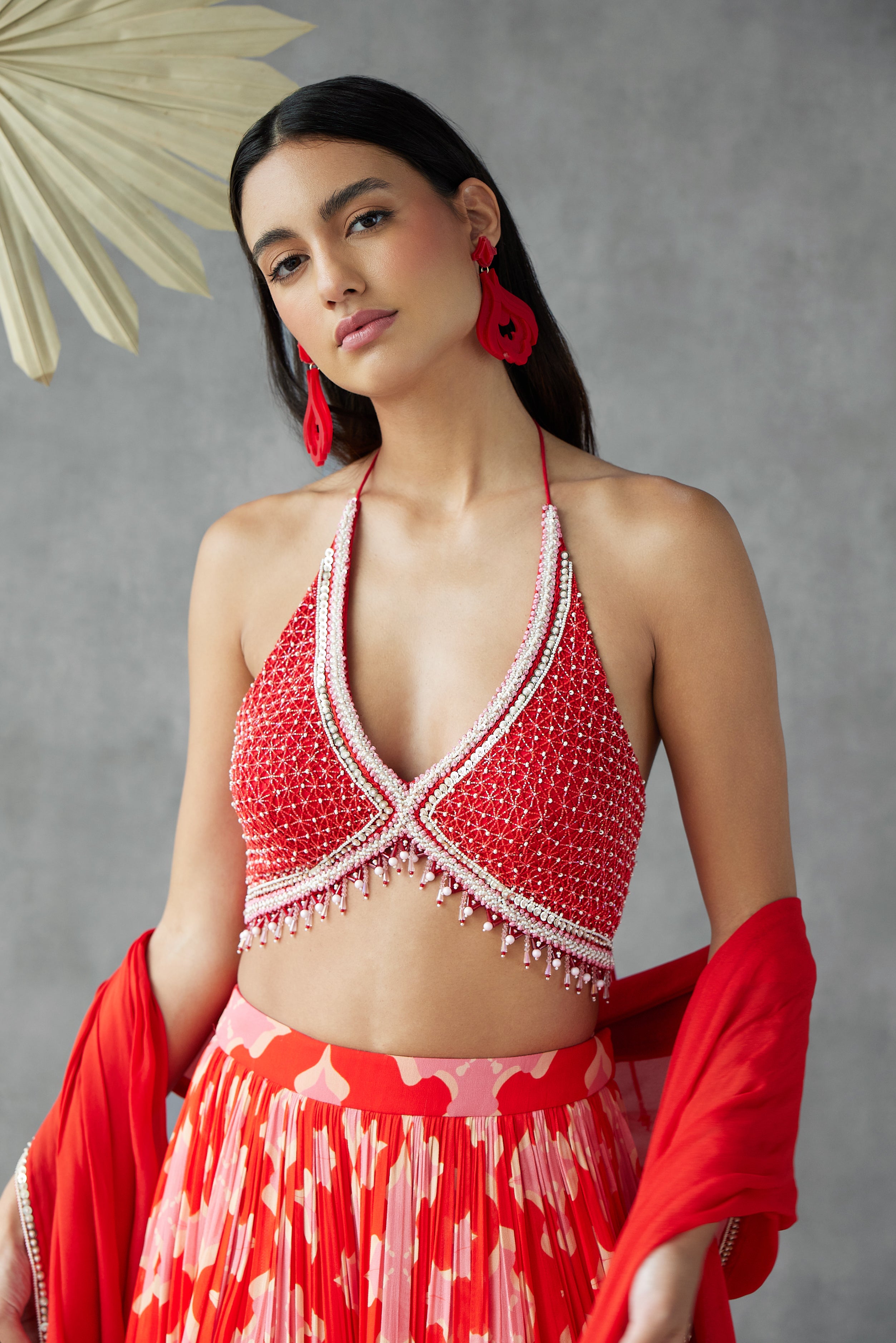 Printed Lehenga set with jaal blouse and dupatta