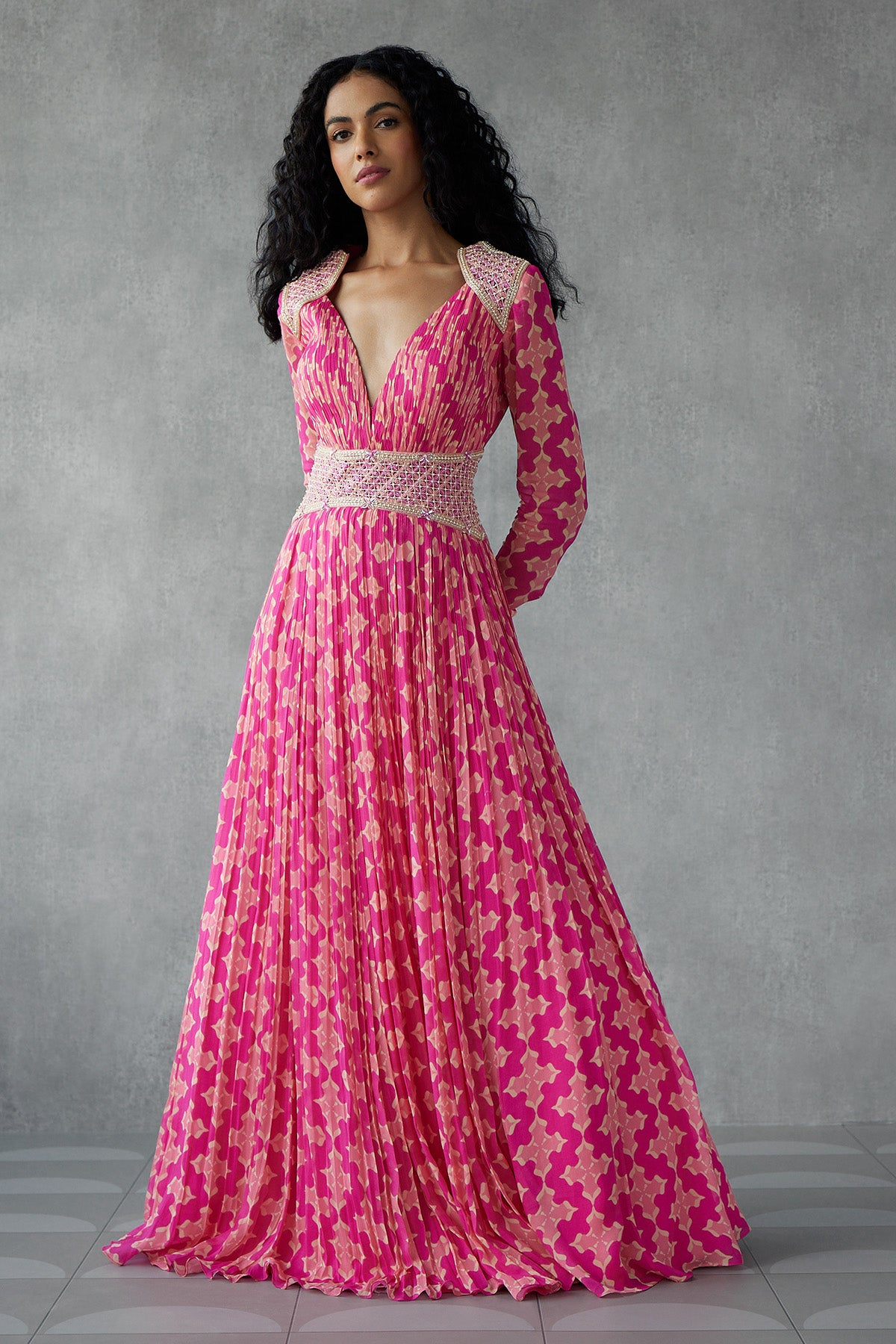 Knockout Pink Anarkali With Embroidered Waist & Shoulder Detail