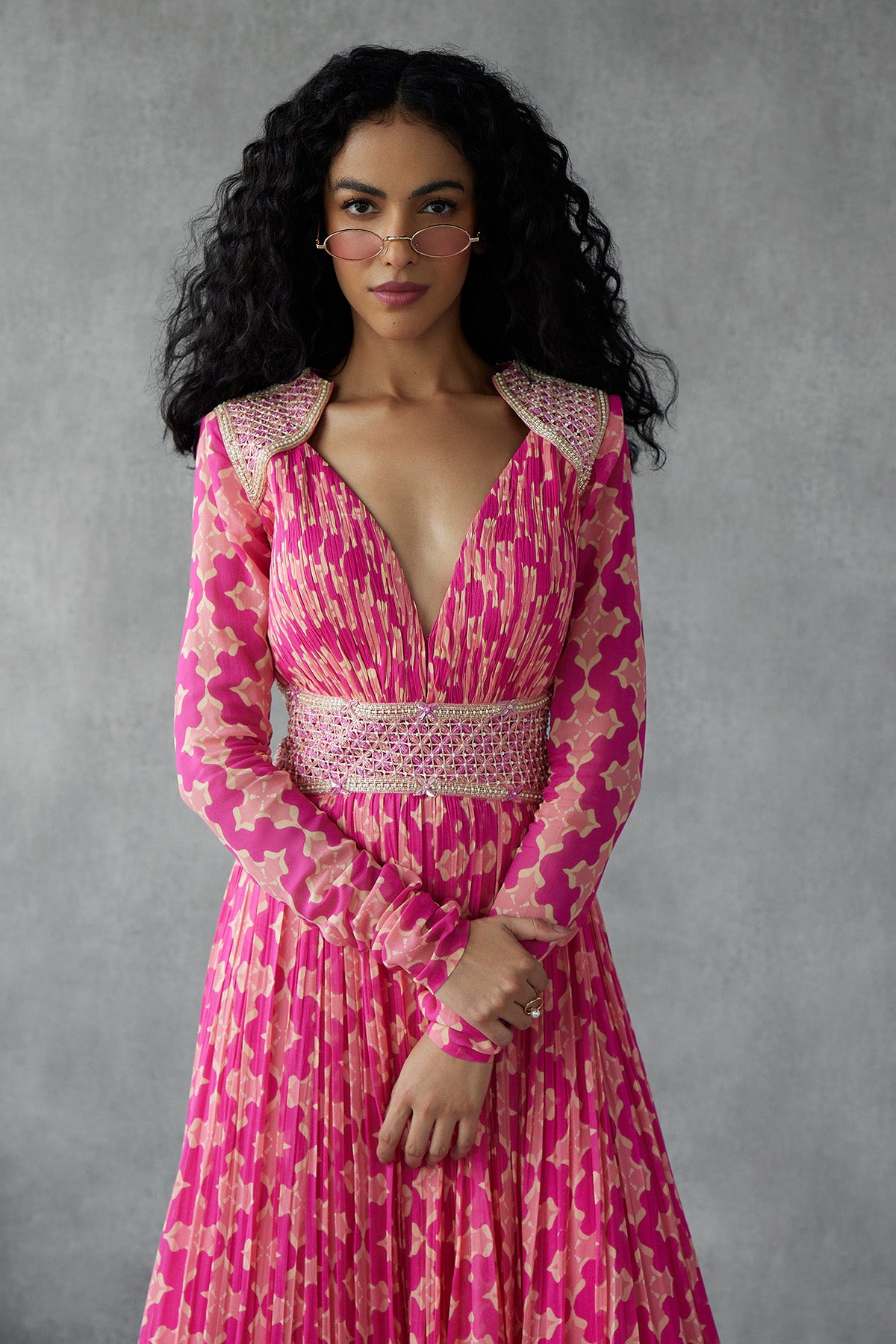 Knockout Pink Anarkali With Embroidered Waist & Shoulder Detail