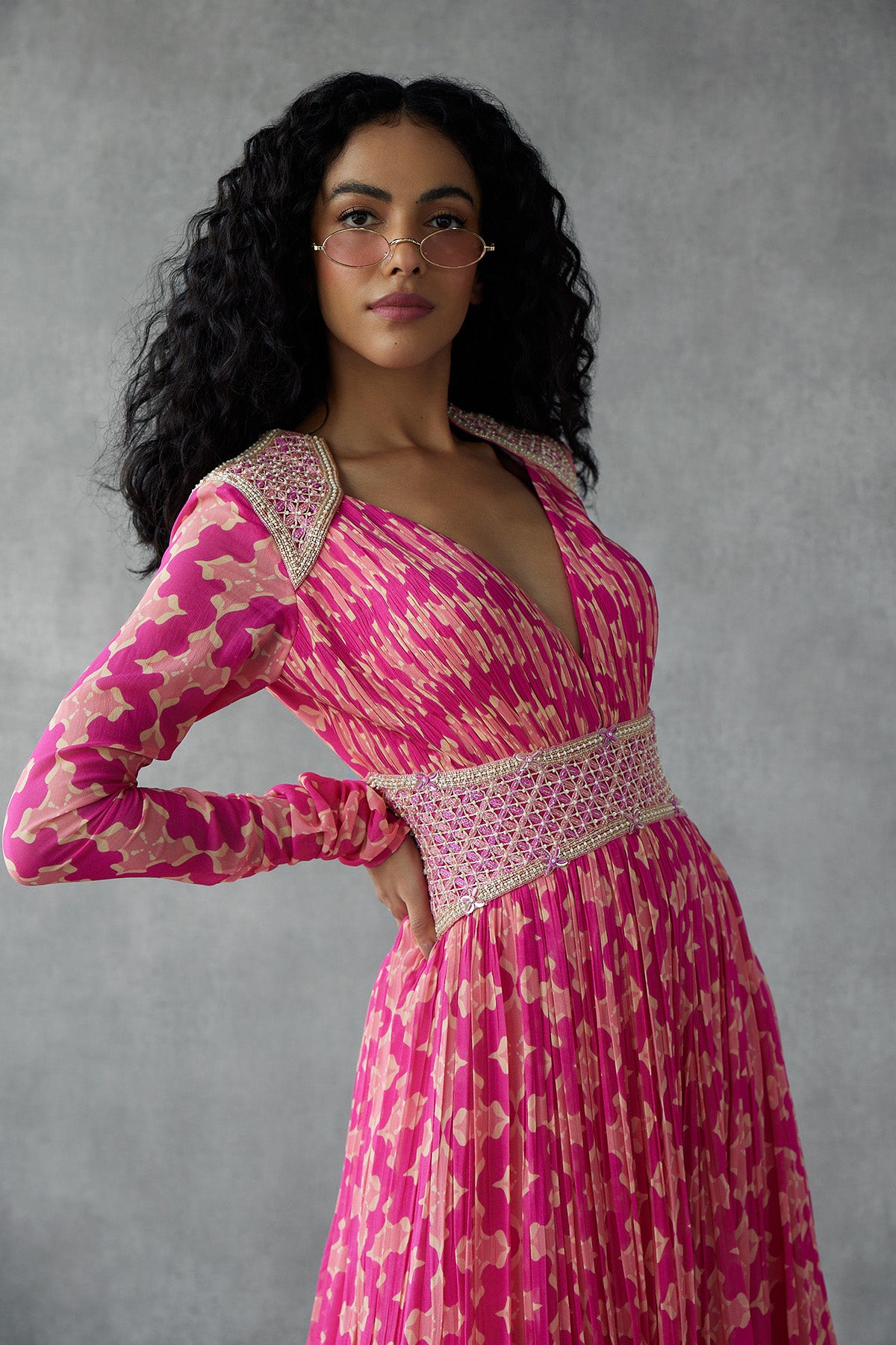 Knockout Pink Anarkali With Embroidered Waist & Shoulder Detail